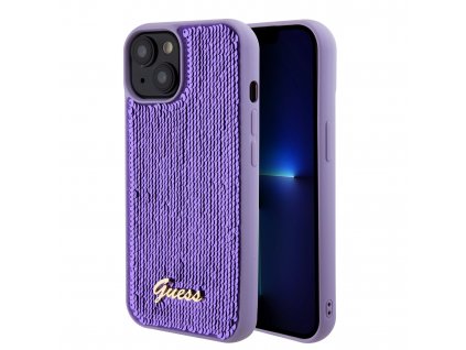 Guess Sequin Script Logo Zadní Kryt pro iPhone 15 Purple