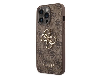 Guess PU 4G Metal Logo Zadní Kryt pro iPhone 14 Pro Max Brown
