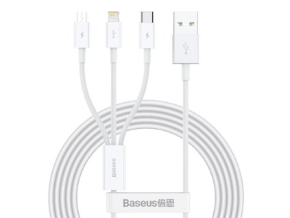 Baseus CAMLTYS-02 Superior Fast Charging Datový Kabel 3v1 USB-C, Lightning, MicroUSB 1.5m White