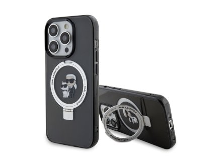 Karl Lagerfeld Ringstand Karl and Choupette MagSafe Zadní Kryt pro iPhone 15 Pro Max Black