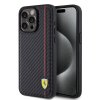 Ferrari PU Leather Carbon Vertical Red Line Zadní Kryt pro iPhone 15 Pro Max Black