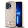DKNY PU Leather Checkered Pattern and Stripe Zadní Kryt pro iPhone 15 Pro Pink