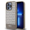 DKNY PU Leather Repeat Pattern Bottom Stripe Zadní Kryt pro iPhone 15 Pro Brown