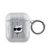 Karl Lagerfeld PU Embossed Choupette Head Pouzdro pro AirPods 1/2 Silver