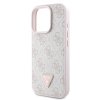 Guess PU 4G Strass Triangle Metal Logo Zadní Kryt pro iPhone 16 Pro Max Pink