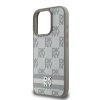 DKNY PU Leather Checkered Pattern and Stripe Zadní Kryt pro iPhone 16 Pro Beige