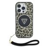 Guess IML Leopard Triangle Logo Strap MagSafe Zadní Kryt pro iPhone 16 Pro Brown