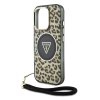 Guess IML Leopard Triangle Logo Strap MagSafe Zadní Kryt pro iPhone 16 Pro Brown