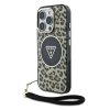 Guess IML Leopard Triangle Logo Strap MagSafe Zadní Kryt pro iPhone 16 Pro Max Brown
