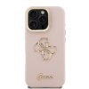 Guess PU Grained 4G Logo Stand Camera Frame Zadní Kryt pro iPhone 16 Pro Pink