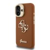 Guess PU Grained 4G Logo Stand Camera Frame Zadní Kryt pro iPhone 16 Brown