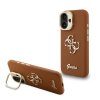 Guess PU Grained 4G Logo Stand Camera Frame Zadní Kryt pro iPhone 16 Brown