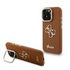 Guess PU Grained 4G Logo Stand Camera Frame Zadní Kryt pro iPhone 16 Pro Max Brown