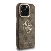 Guess PU 4G Metal Logo Stand Camera Frame Zadní Kryt pro iPhone 16 Pro Max Brown