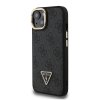 Guess PU 4G Strass Triangle Logo Stand Camera Frame MagSafe Zadní Kryt pro iPhone 14 Black