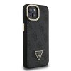 Guess PU 4G Strass Triangle Logo Stand Camera Frame MagSafe Zadní Kryt pro iPhone 14 Black