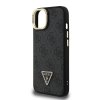 Guess PU 4G Strass Triangle Logo Stand Camera Frame MagSafe Zadní Kryt pro iPhone 14 Black