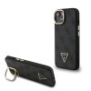 Guess PU 4G Strass Triangle Logo Stand Camera Frame MagSafe Zadní Kryt pro iPhone 14 Black