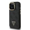 Guess PU 4G Strass Triangle Logo Stand Camera Frame MagSafe Zadní Kryt pro iPhone 15 Pro Max Black