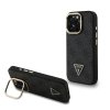 Guess PU 4G Strass Triangle Logo Stand Camera Frame MagSafe Zadní Kryt pro iPhone 16 Pro Max Black