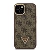 Guess PU 4G Strass Triangle Logo Stand Camera Frame MagSafe Zadní Kryt pro iPhone 15 Brown