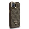 Guess PU 4G Strass Triangle Logo Stand Camera Frame MagSafe Zadní Kryt pro iPhone 15 Brown