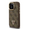 Guess PU 4G Strass Triangle Logo Stand Camera Frame MagSafe Zadní Kryt pro iPhone 15 Pro Max Brown