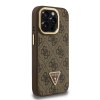 Guess PU 4G Strass Triangle Logo Stand Camera Frame MagSafe Zadní Kryt pro iPhone 15 Pro Max Brown