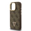 Guess PU 4G Strass Triangle Logo Stand Camera Frame MagSafe Zadní Kryt pro iPhone 15 Pro Max Brown