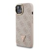 Guess PU 4G Strass Triangle Logo Stand Camera Frame MagSafe Zadní Kryt pro iPhone 15 Pink