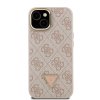 Guess PU 4G Strass Triangle Logo Stand Camera Frame MagSafe Zadní Kryt pro iPhone 15 Pink