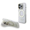 Guess IML Gold Outline Stand Camera Frame MagSafe Zadní Kryt pro iPhone 16 Pro Max Transparent