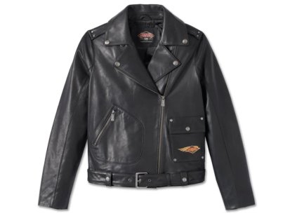 Dámská bunda 120th Anniversary D-Pocket Biker Leather Jacket - Black (Velikost L)