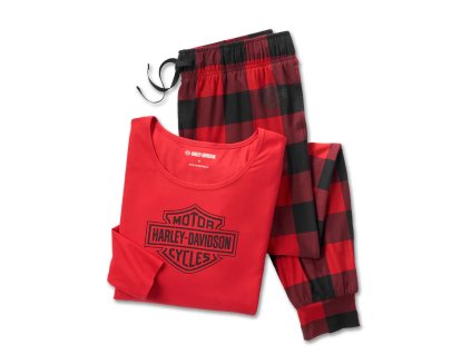 Dámský pyžamový set Bar & Shield Plaid Long Sleeve (Velikost XL)