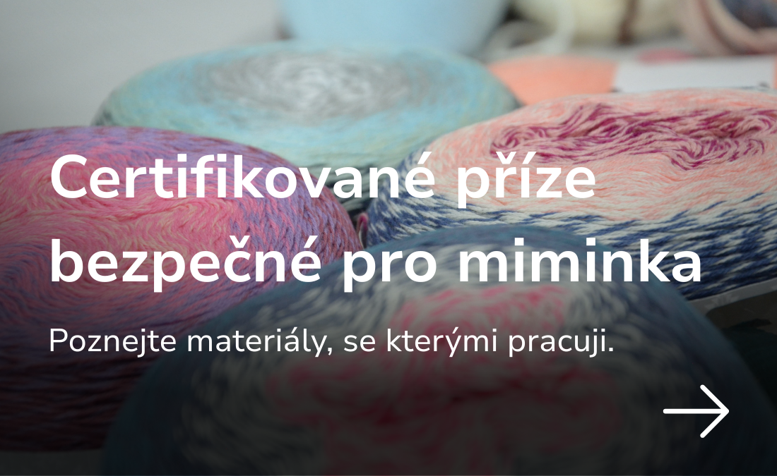 Klubíčka certifikovaných přízí pro ručně háčkované dětské výrobky Harmony handmade