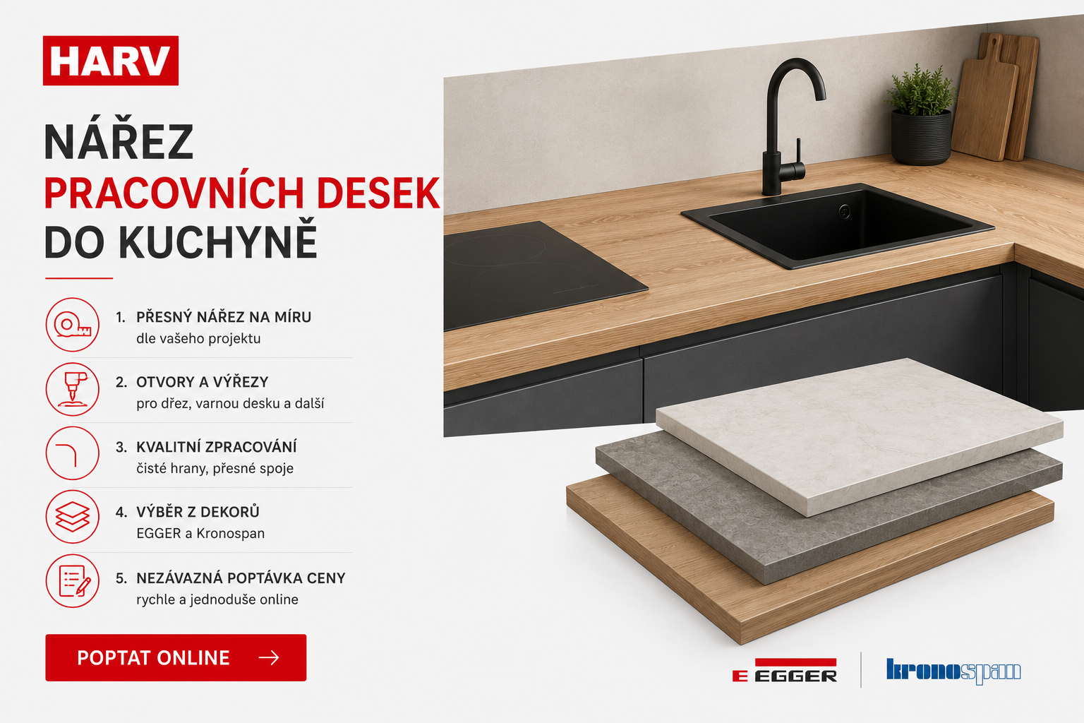 Nářez pracovních desek do kuchyně