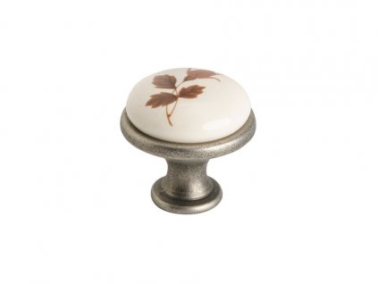Nábytková knopka SIMON nikl patina/porcelán s lístky
