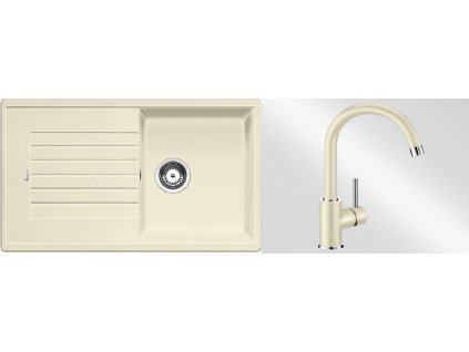 Kuchyňský set Blanco dřez ZIA 5 S jasmín + baterie Mida + Čistící prostředek BLANCO ANTIKALK 30 ml