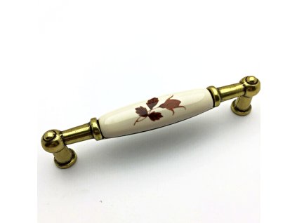Nábytková úchytka Ardenia zlatá antik - porcelán/lístek