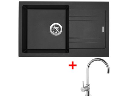 Set Sinks kuchyňský dřez LINEA 780 N metalblack + baterie VITALIA chrom