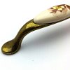 Nábytková úchytka DIVERA zlatá antik porcelán s květinou