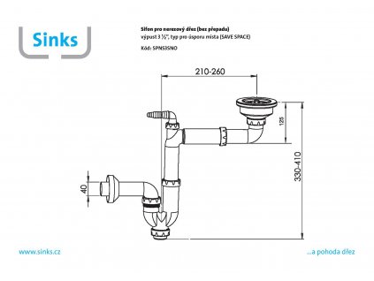 Sifón pre nerezový drez bez prepadu 3 1/2 "SPNS3SNO