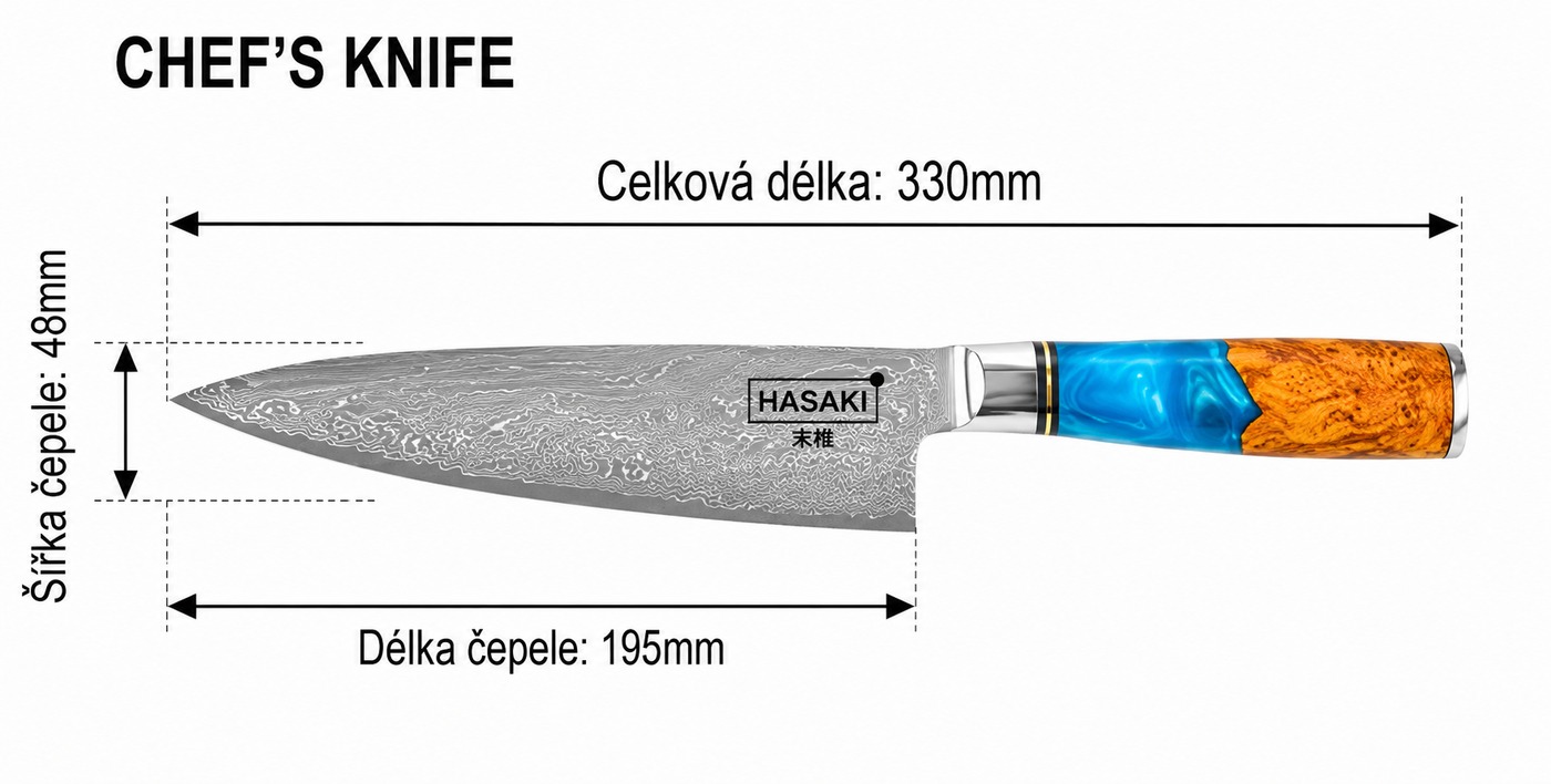 8" šéfkuchařský nůž – rozměry