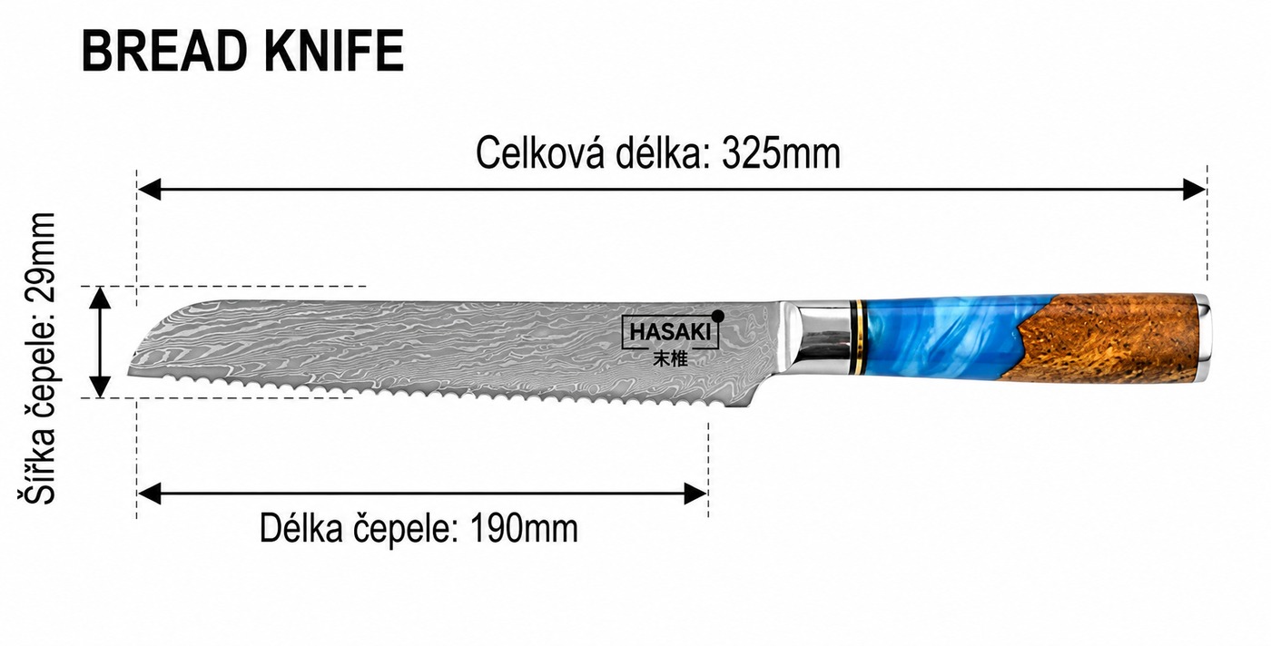 7,5" nůž na chleba – rozměry