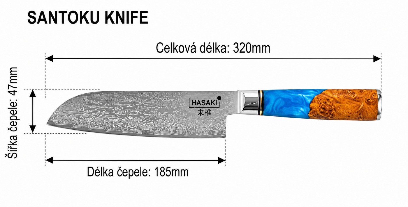 7" santoku – rozměry
