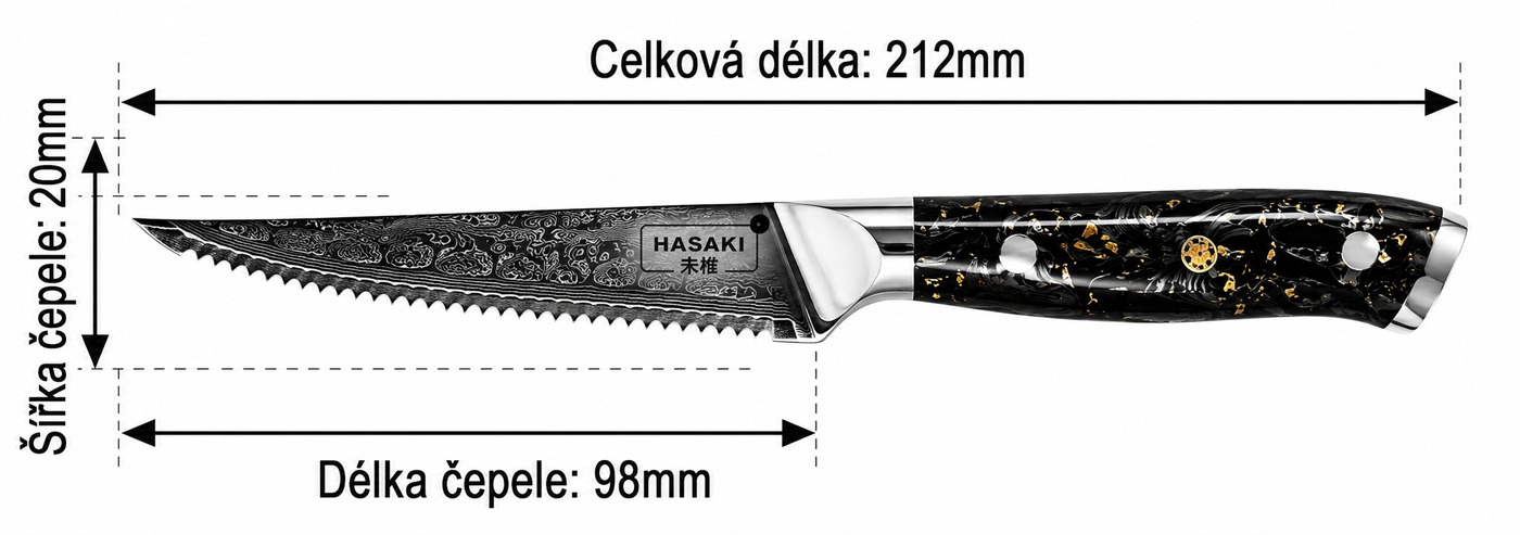 Steakový nůž – rozměry