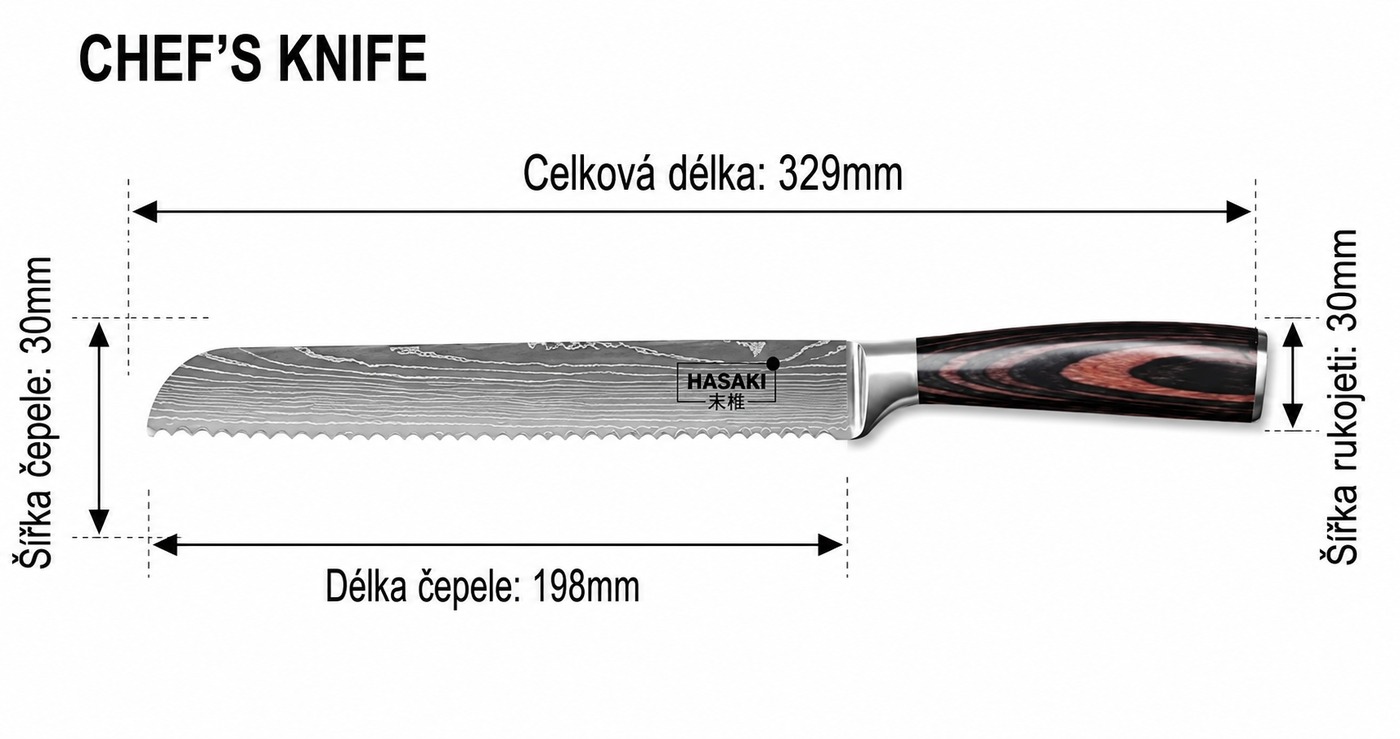 Nůž na chleba – rozměry