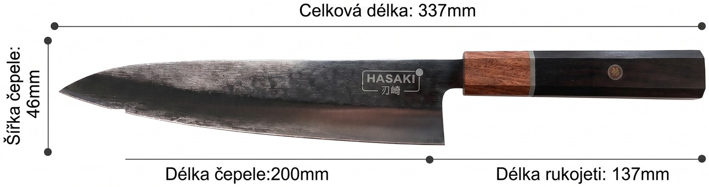 Šéfkuchařský nůž – rozměry