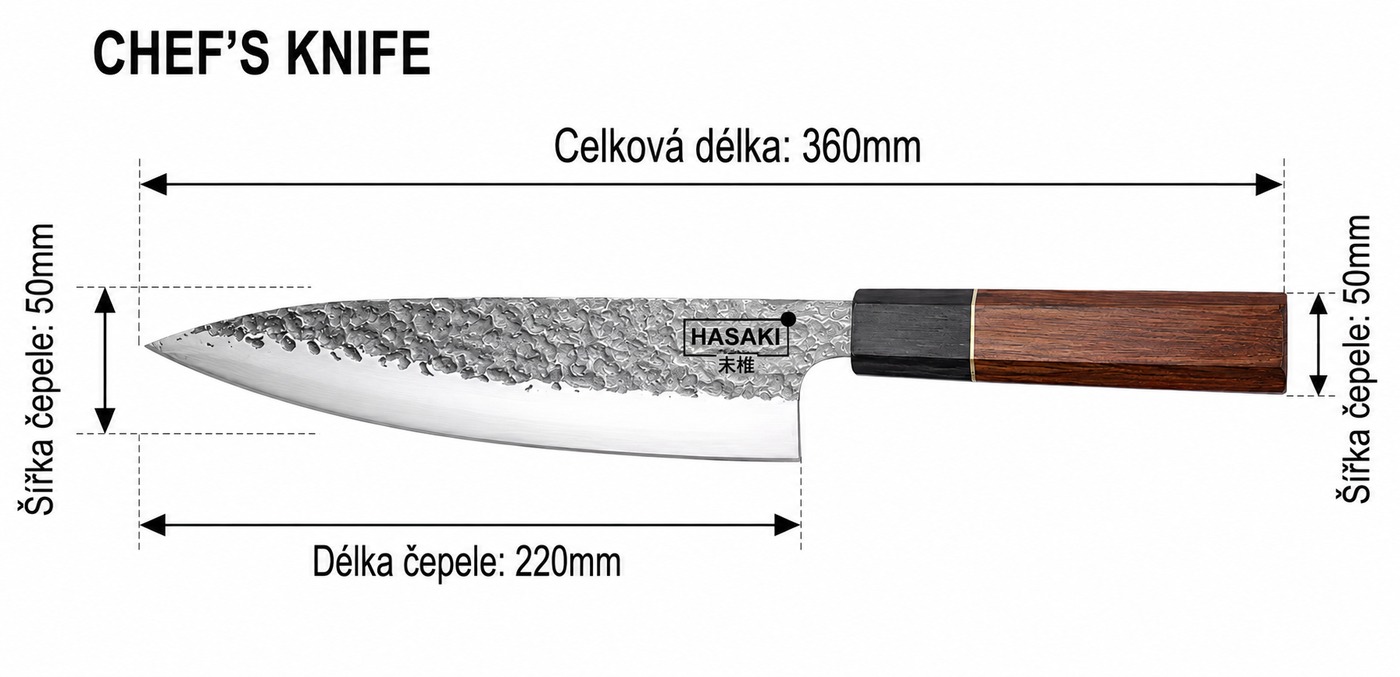 Šéfkuchařský nůž (gyuto) – rozměry