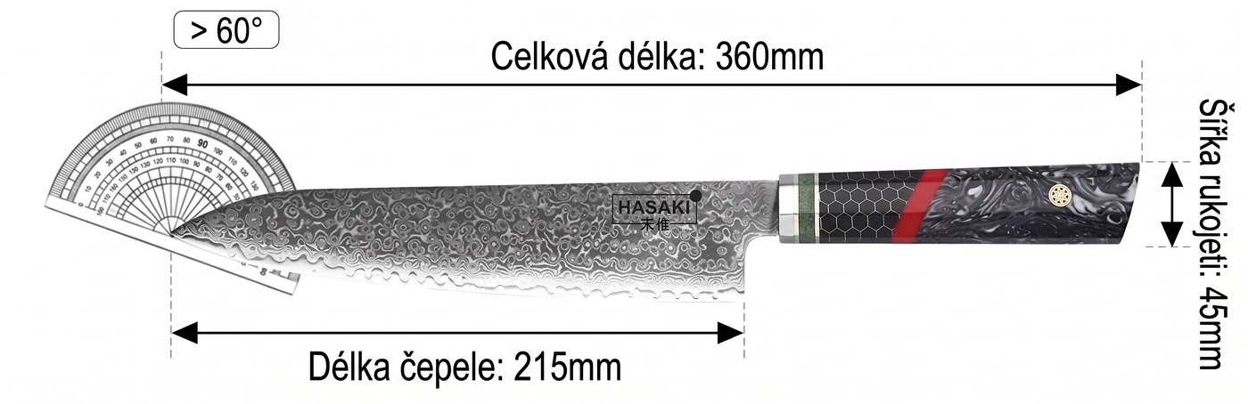 Šéfkuchařský nůž (gyuto) – rozměry